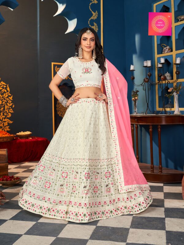 White Georgette Elephant Embroidery Sequence Design thread work Lehenga Choli S1