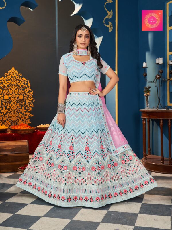 Georgette Sky and Pink Sequence Embroidery thread Work Lehenga Choli S2