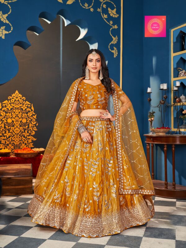 Chinon Embroidery Sequence thread work Lehenga Choli S4