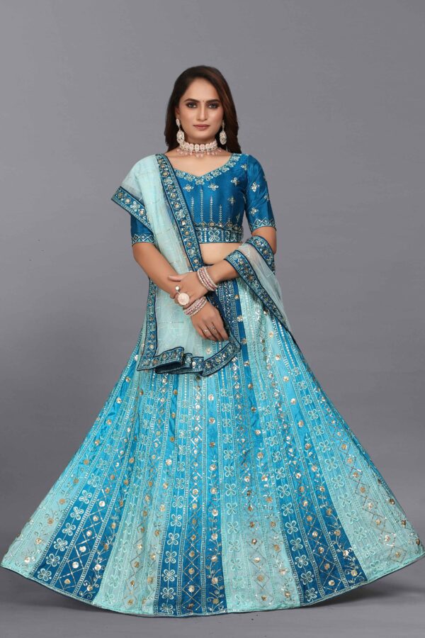 Blue Chinon Padding Lehenga With Net Dupatta S15