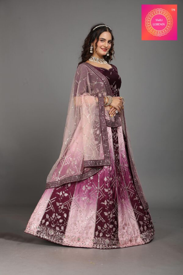 Chinon Wine Padding lehenga with net dupatta S8