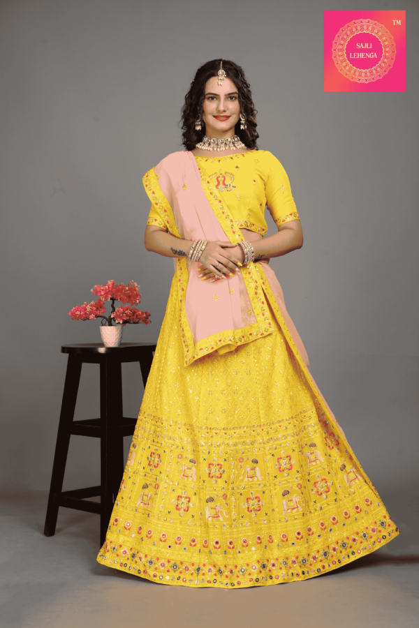 Yellow Georgette Lehenga With Pink Georgette Dupatta S13