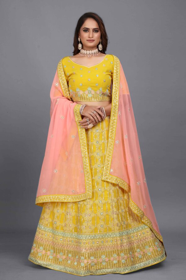 Yellow Georgette Lehenga With Pink Georgette Dupatta S16