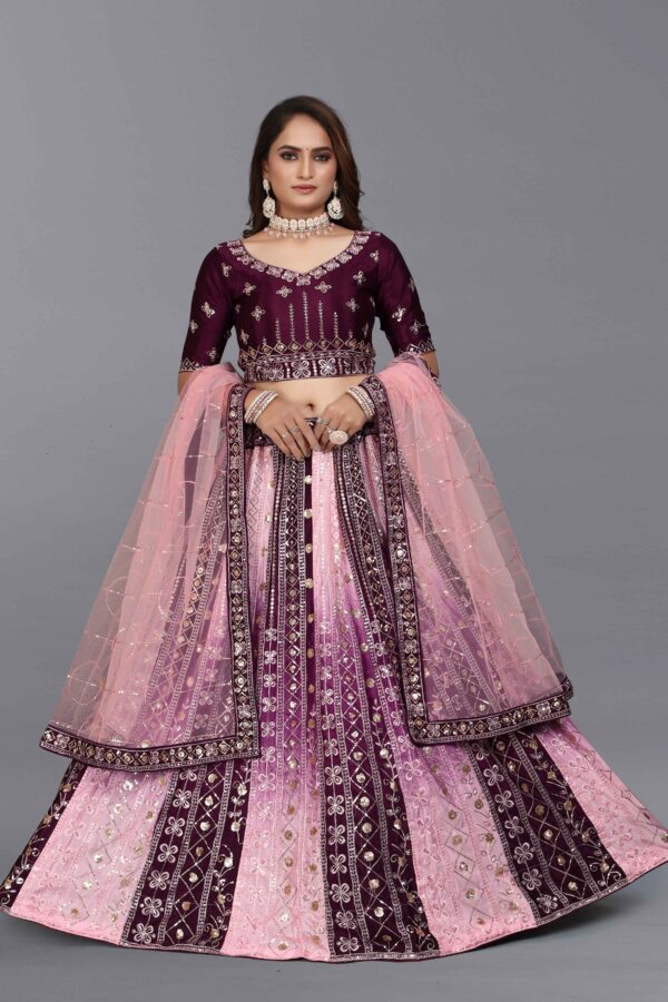 Wine Chinon Padding Lehenga with Net Dupatta S18