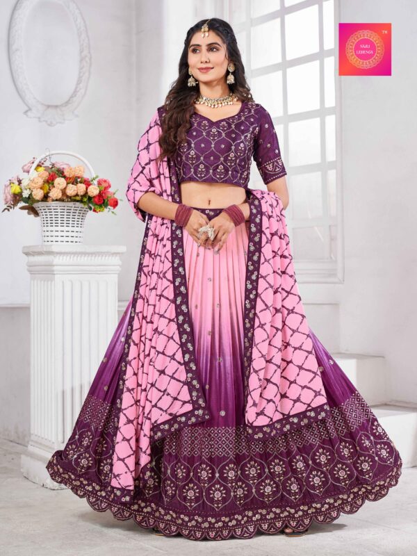 Wine Chinon Padding Lehenga With Chinon Digital Print Dupatta S19