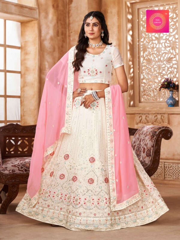 White Georgette Lehenga with Pink Georgette Dupatta S22