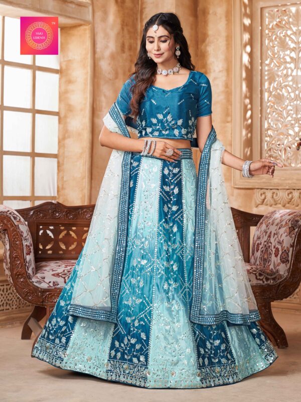 Chinon Blue Padding Lehenga Choli with Net Embroidery Dupatta set S23