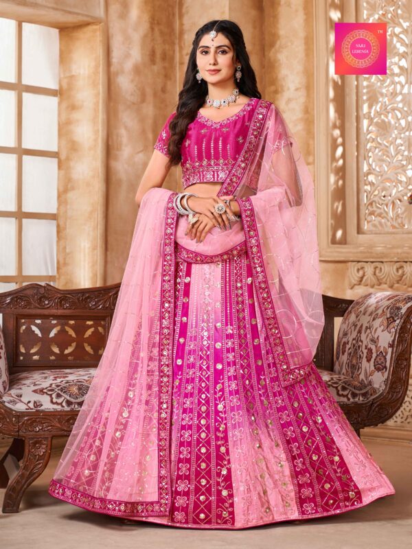 Pink Padding  Chinon Lehenga Choli with Embroidery Work Net Dupatta Set S24