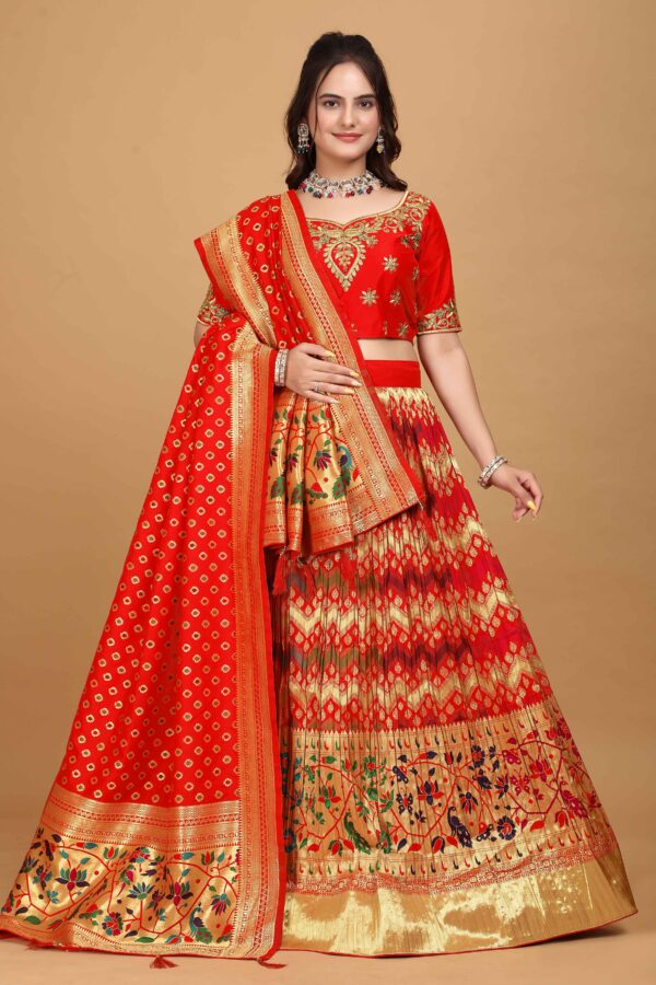 Red Banarasi Peacock Design Lehenga Choli S27