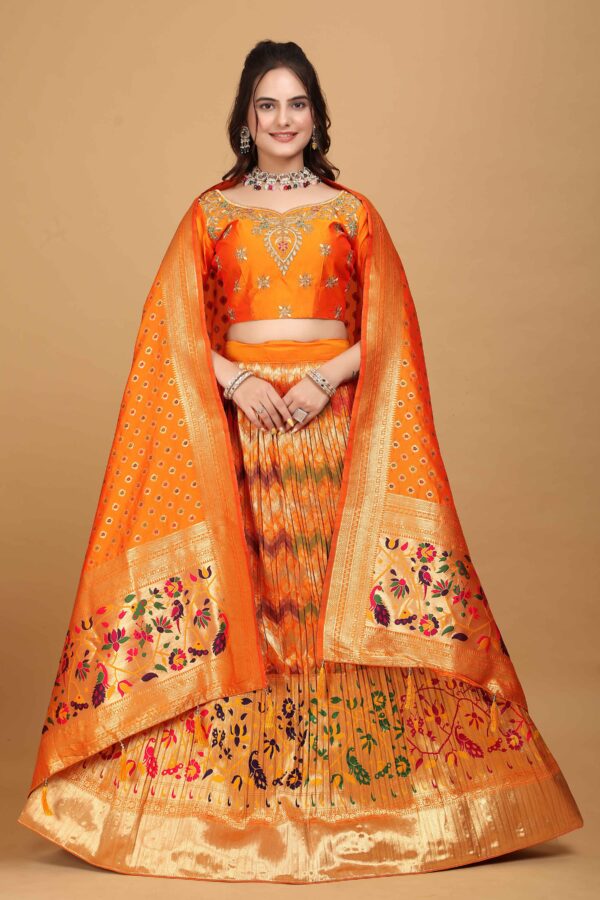 Orange Banarasi Peacock Design Lehenga Choli S28