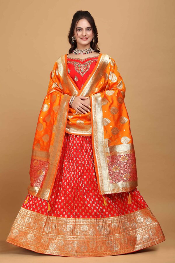 Red Banarasi Jecquard Lehenga S32