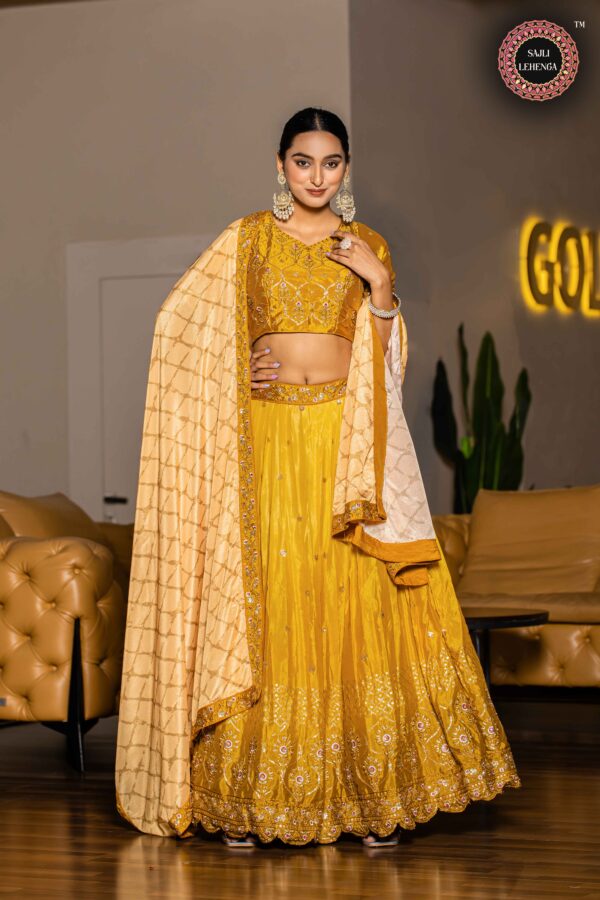 Yellow Chinon Lehenga Choli With Digital Print Dupatta Set S35