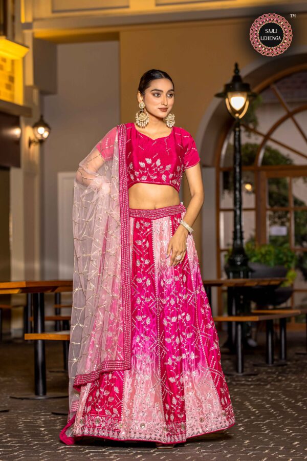 Pink Chinon Padding Lehenga Choli With Net Dupatta Set S37