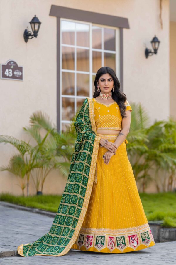 Yellow Silk Lehenga Choli With Bandhej Dupatta S39