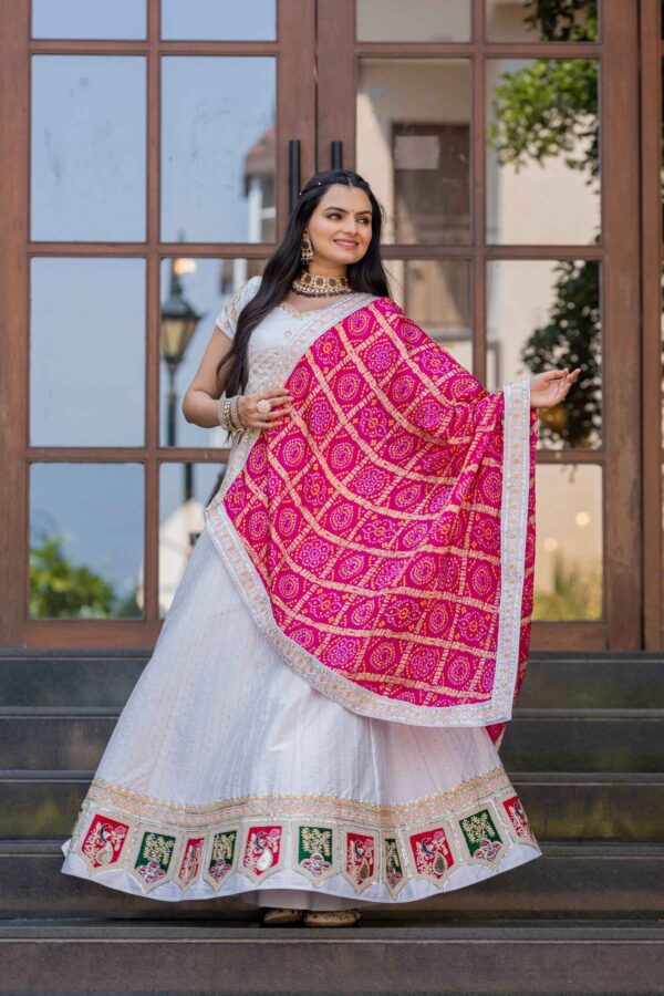 White Silk Lehenga Choli With Bandhej Dupatta S40