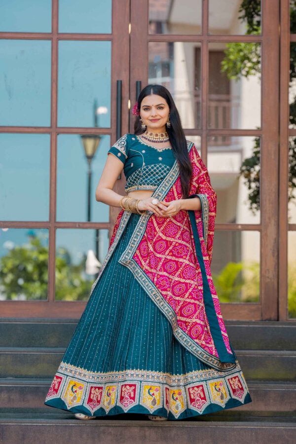 Rama Silk Lehenga Choli With Bandhej Dupatta S42