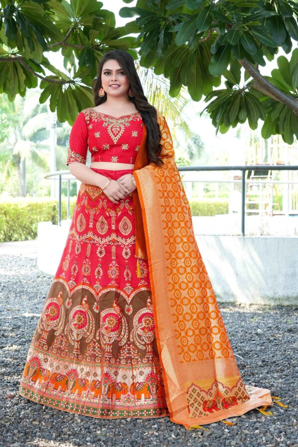 Red Banarasi Zari Weaving Lehenga Choli S44