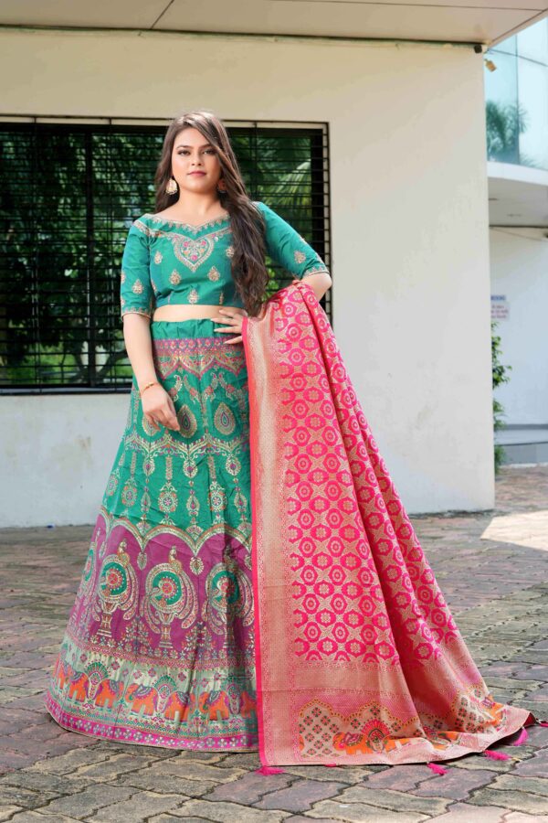 Rama Banarasi Zari Weaving Lehenga Choli S46