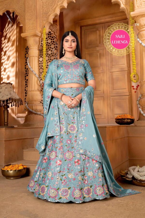 Sea Green Slim-Georgette Lehenga Choli with Slim-Georgette Dupatta Set S48