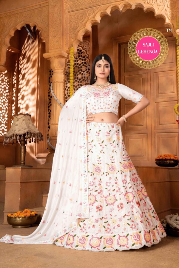 White Slim-Georgette Lehenga Choli with Slim-Georgette Dupatta Set S49