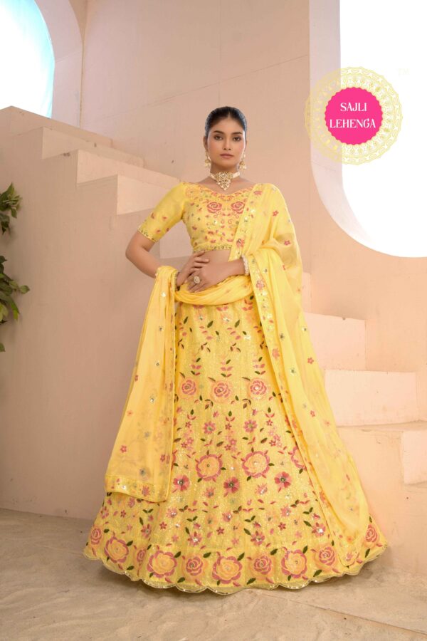 Lime Yellow Slim-Georgette Lehenga Choli with Slim-Georgette Dupatta Set S51