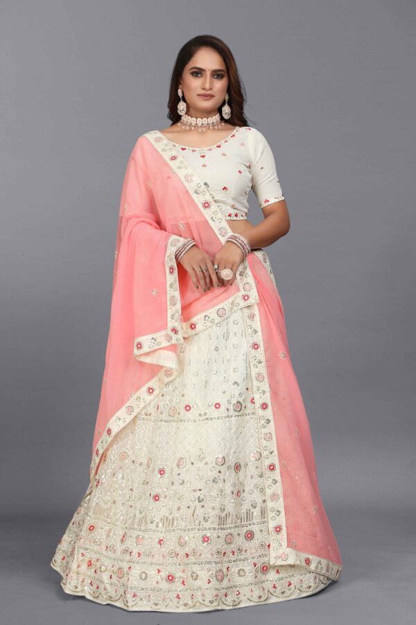 White Georgette Lehenga choli With Pink Georgette Dupatta S14